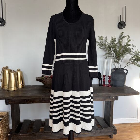 dressbarn Dresses & Skirts - Dressbarn Women's Striped Ribbed Sweater Dress Fit and Flare Sz M Classic Preppy